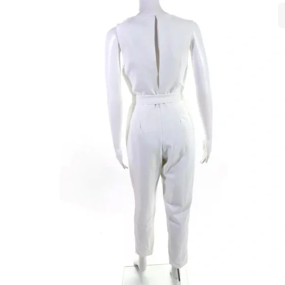 Do+Be Sleeveless V Neck Lace Trim skinny leg Jumpsuit White w cinching belt - Picture 3 of 6